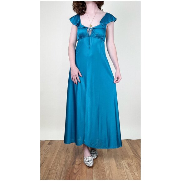 Vintage Union Made Maxi Slip Dress Romantic Regency Princess Dainty 60s 70s Sexy - Picture 1 of 7